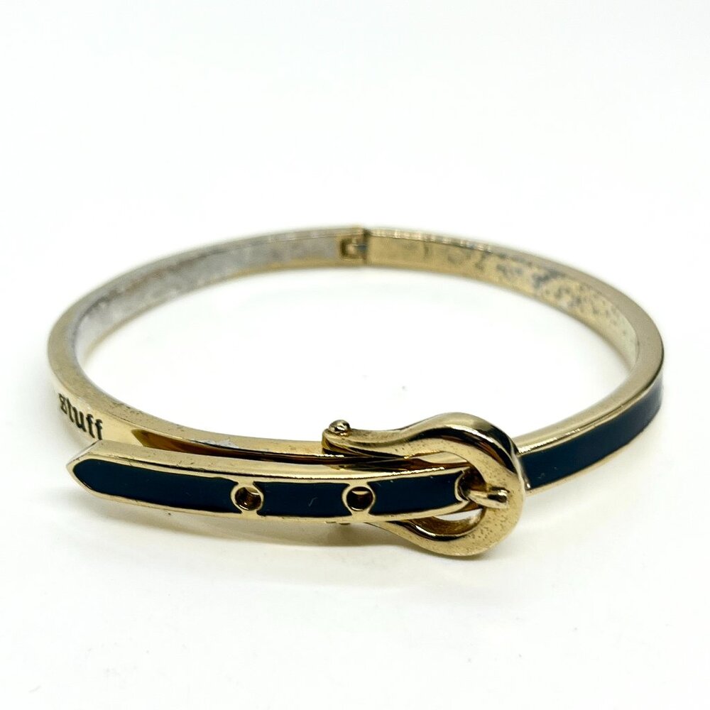 JUICY COUTURE Belt Buckle Bangle Black Enamel Gold Tone Bracelet Y2K Equestrian